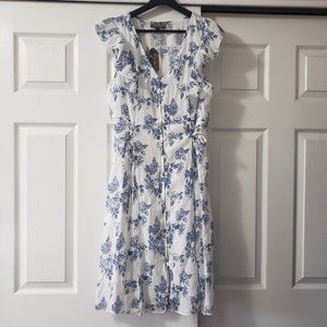 NWT J GLEE Boho Dress Blue/White Floral Knee Length Size L